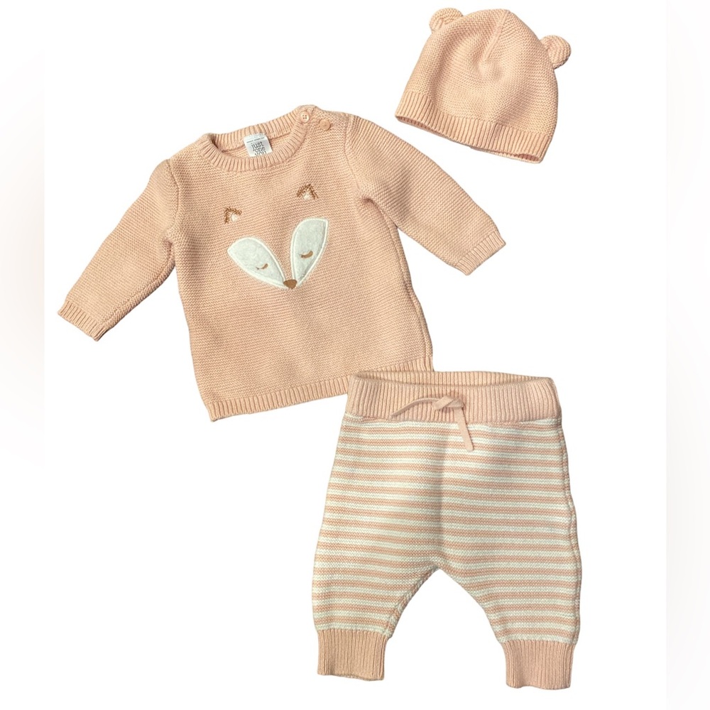 Carter’s Pink and Striped Knit Fox 3 Piece Outfit